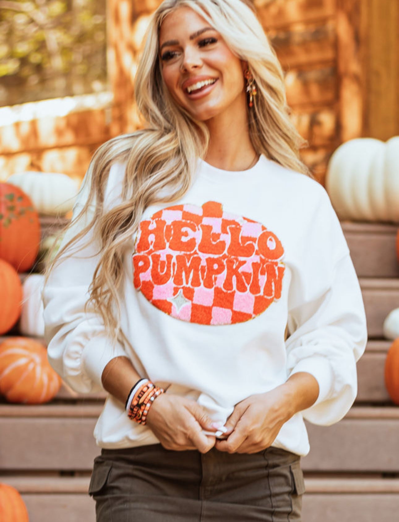 Hello pumpkin Chenille white sweatshirt