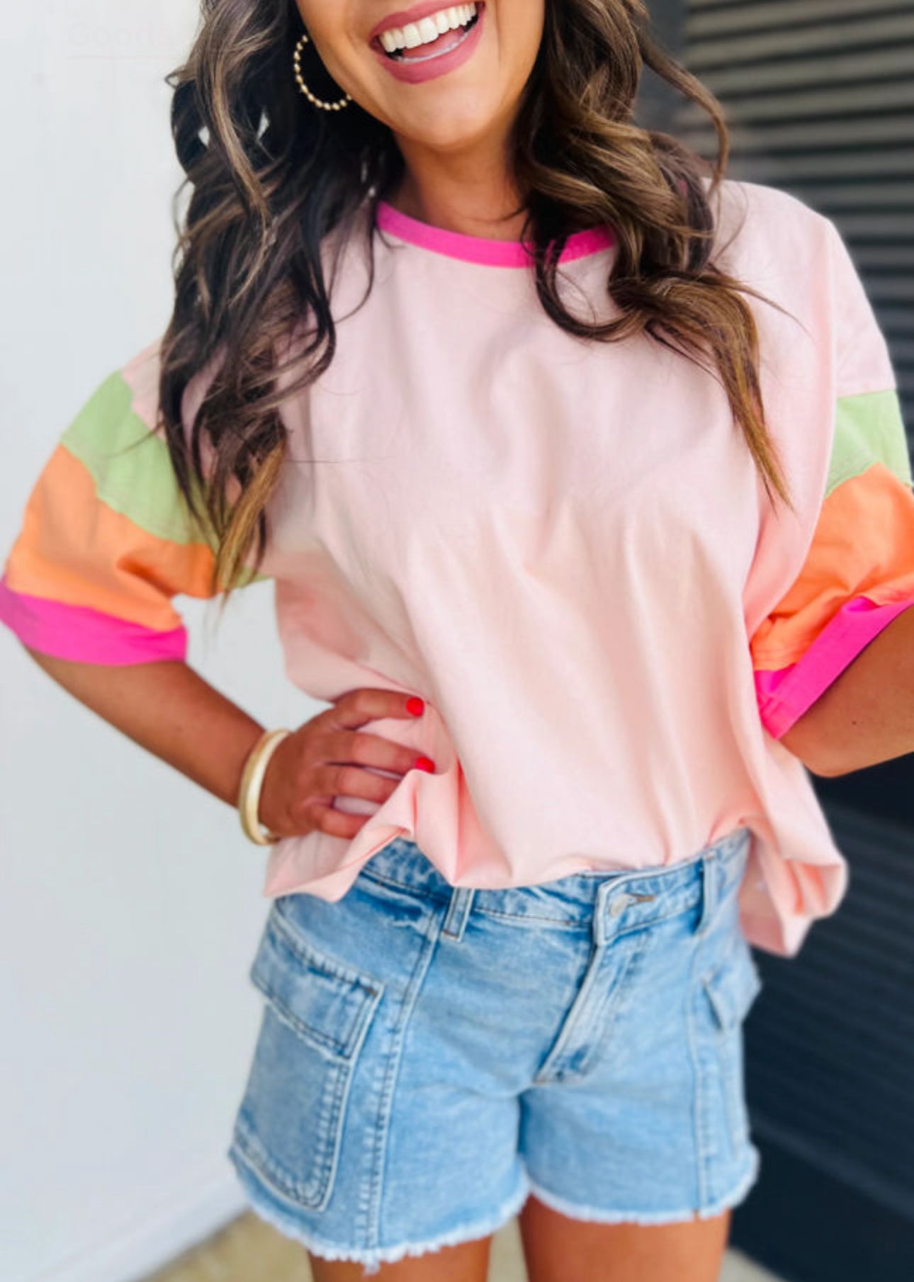 colorblock sleeve pink tee