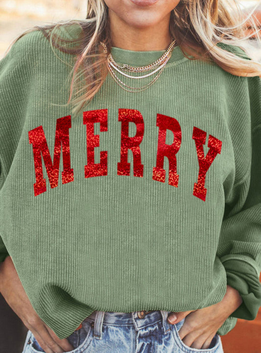 Reflective merry corded sweatshirt