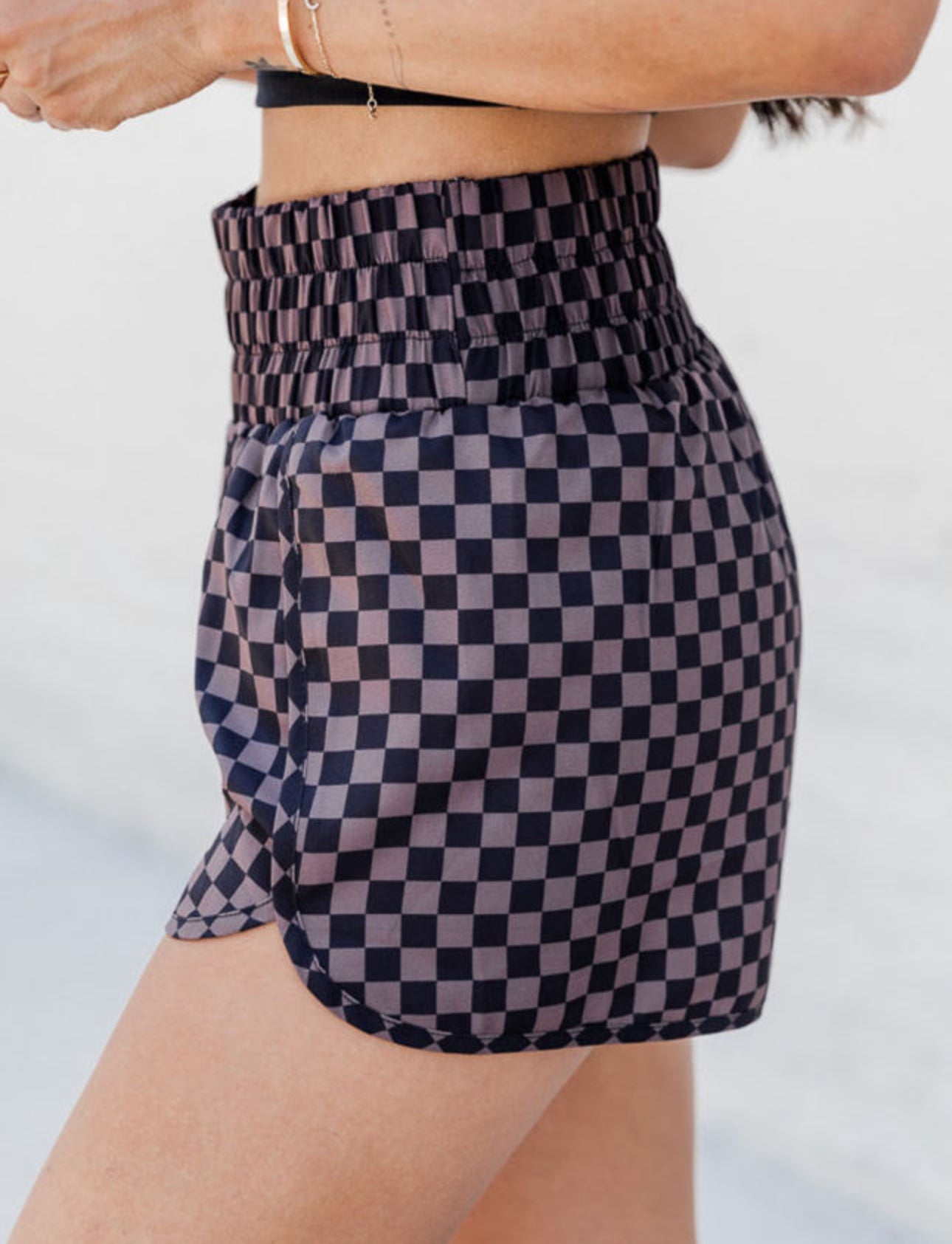 Black checkered high waisted shorts