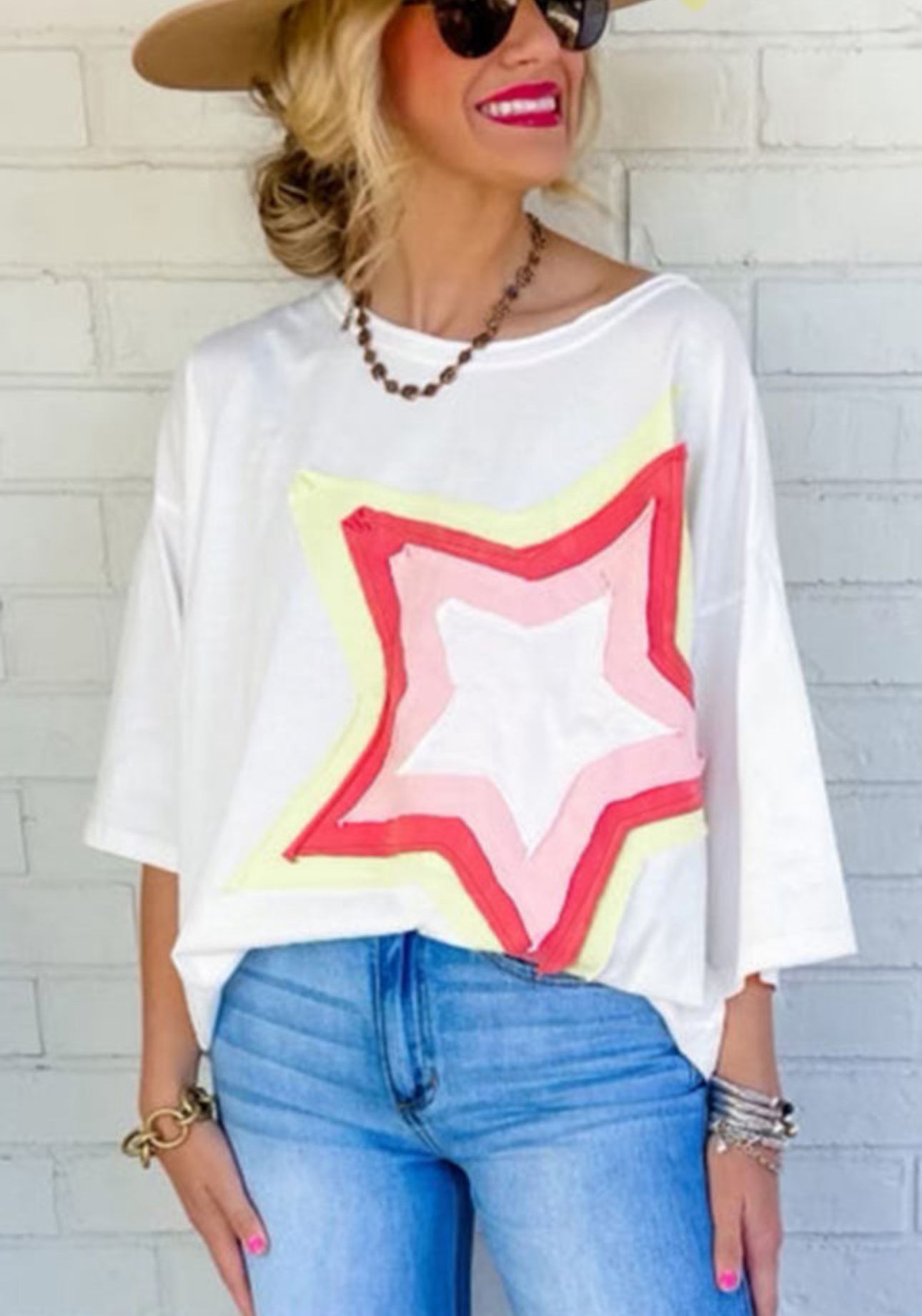 Colorblock patch star oversized tee