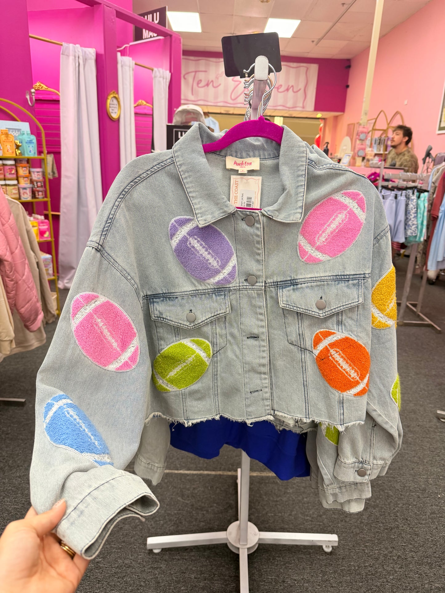 Peach Love chenille patch jean jacket