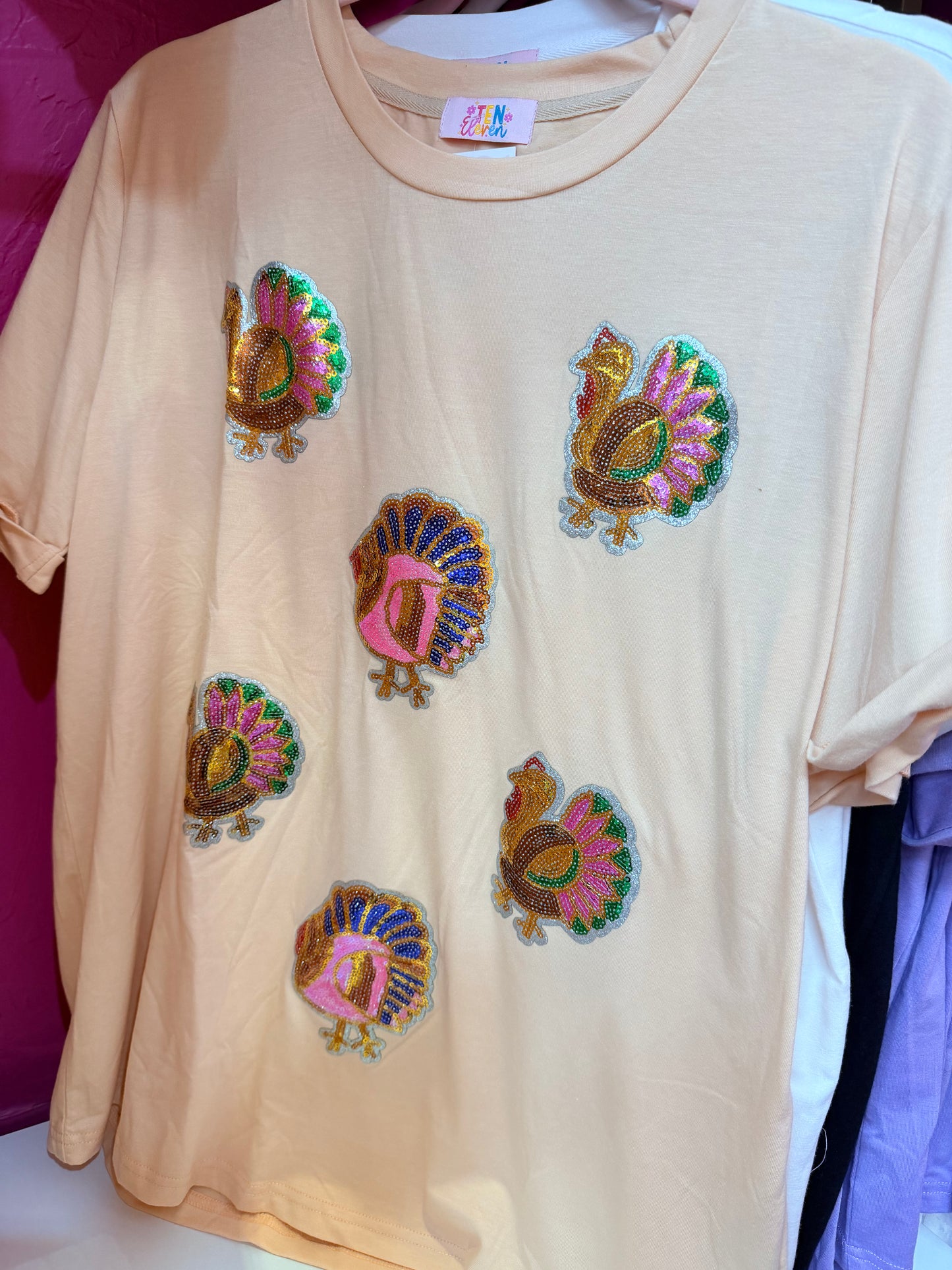 Colorful turkey sequin T-shirt