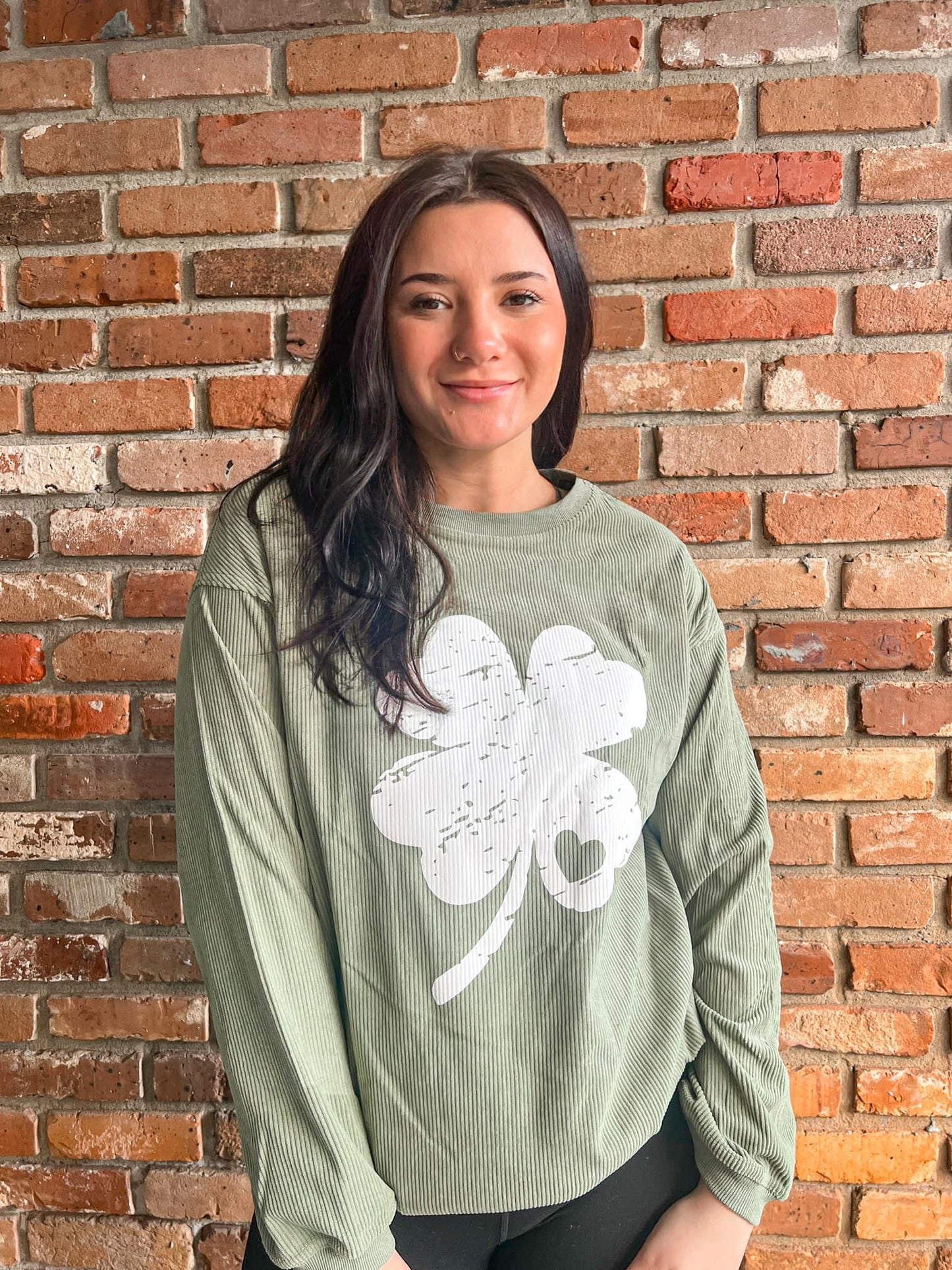 Four leaf clover corded sweatshirt