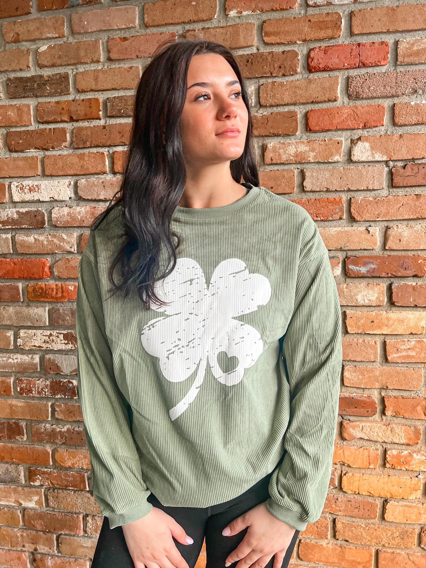 Four leaf clover corded sweatshirt