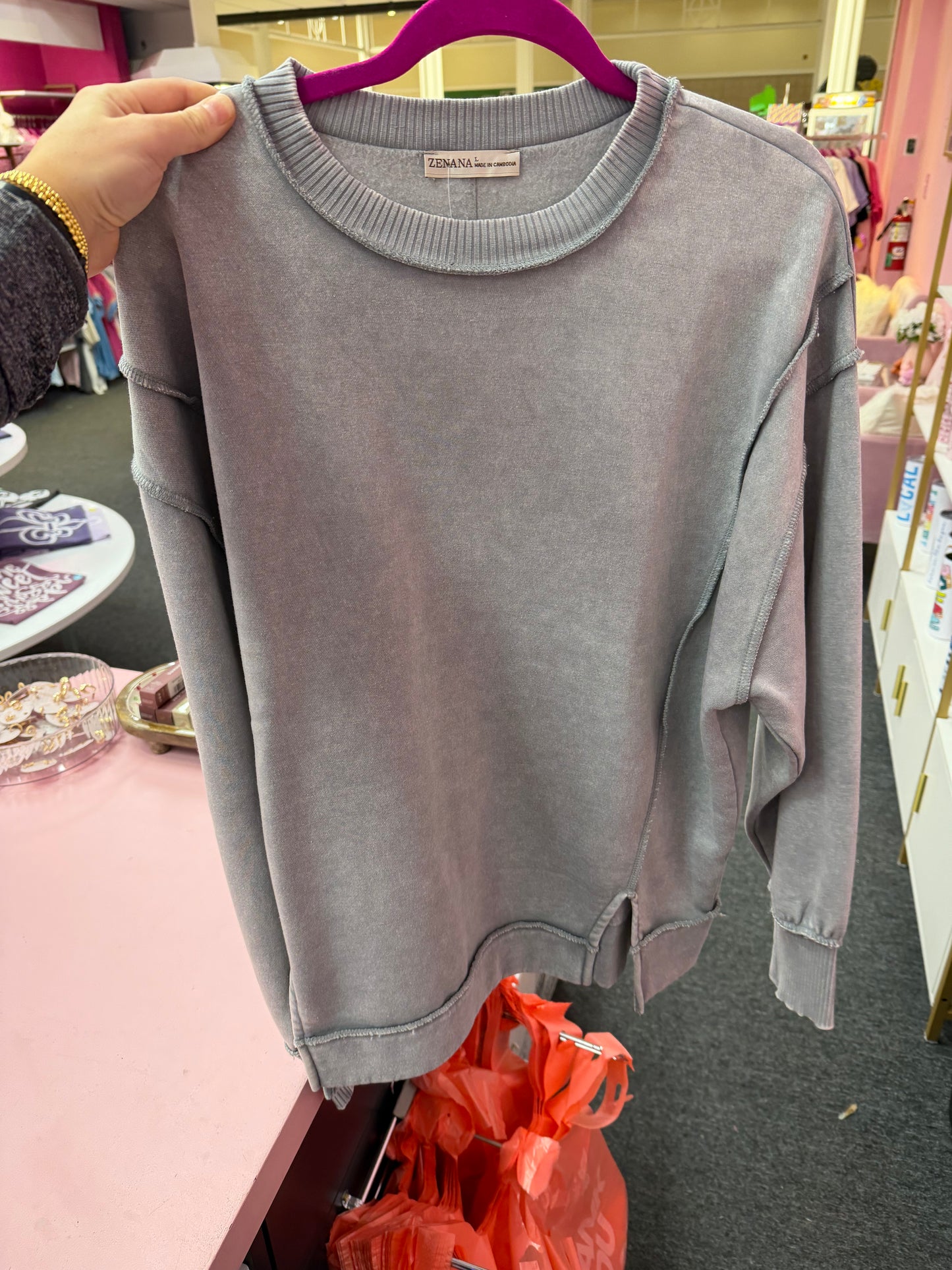 Acid Wash Exposed-seam Fleece Sweatshirt