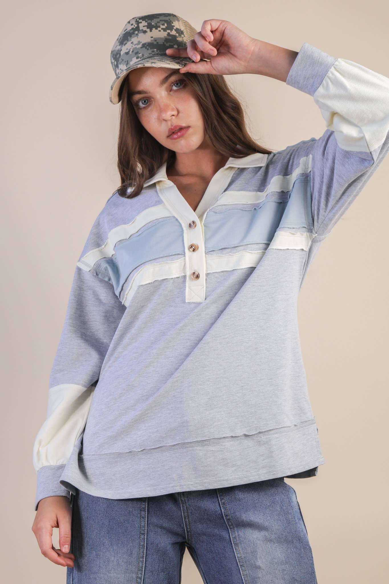 Color Block Oversized Collared Casual