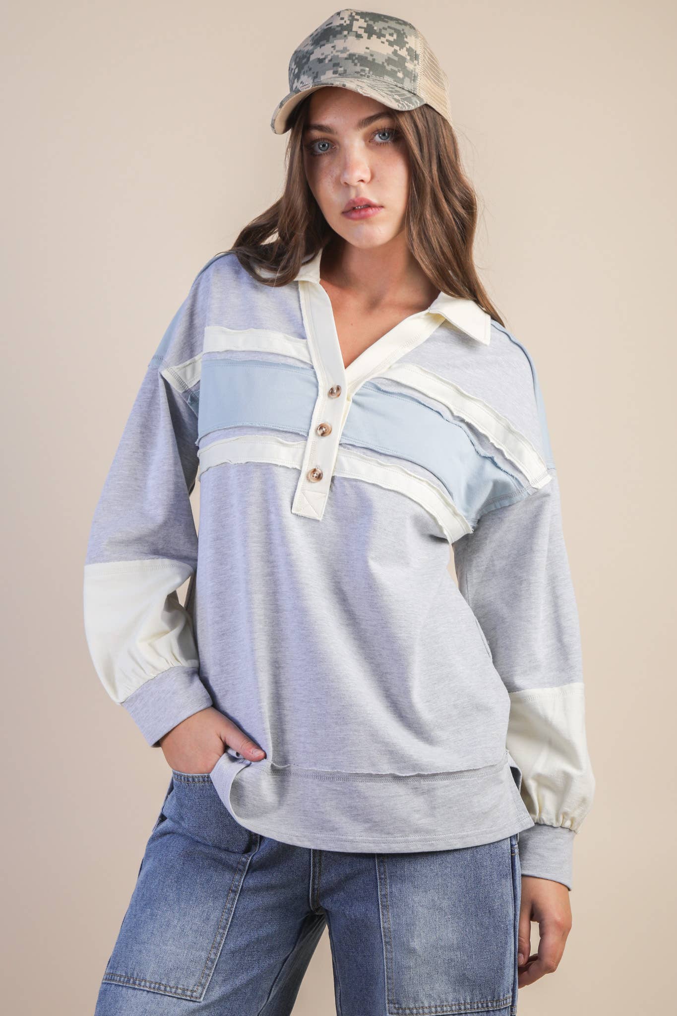 Color Block Oversized Collared Casual