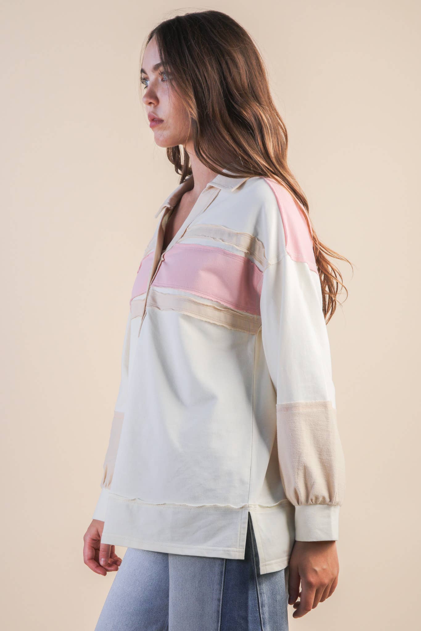 Color Block Oversized Collared Casual