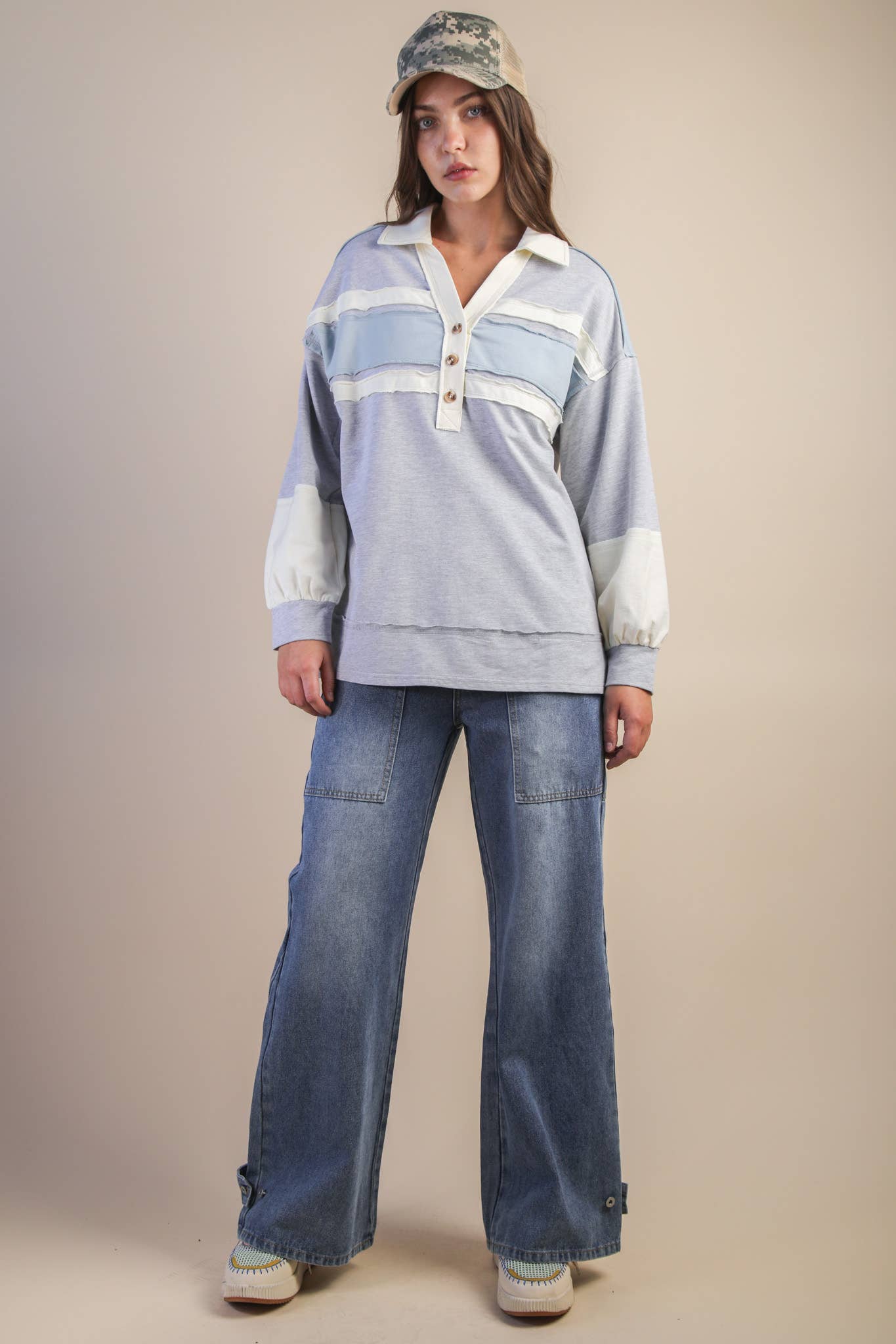 Color Block Oversized Collared Casual