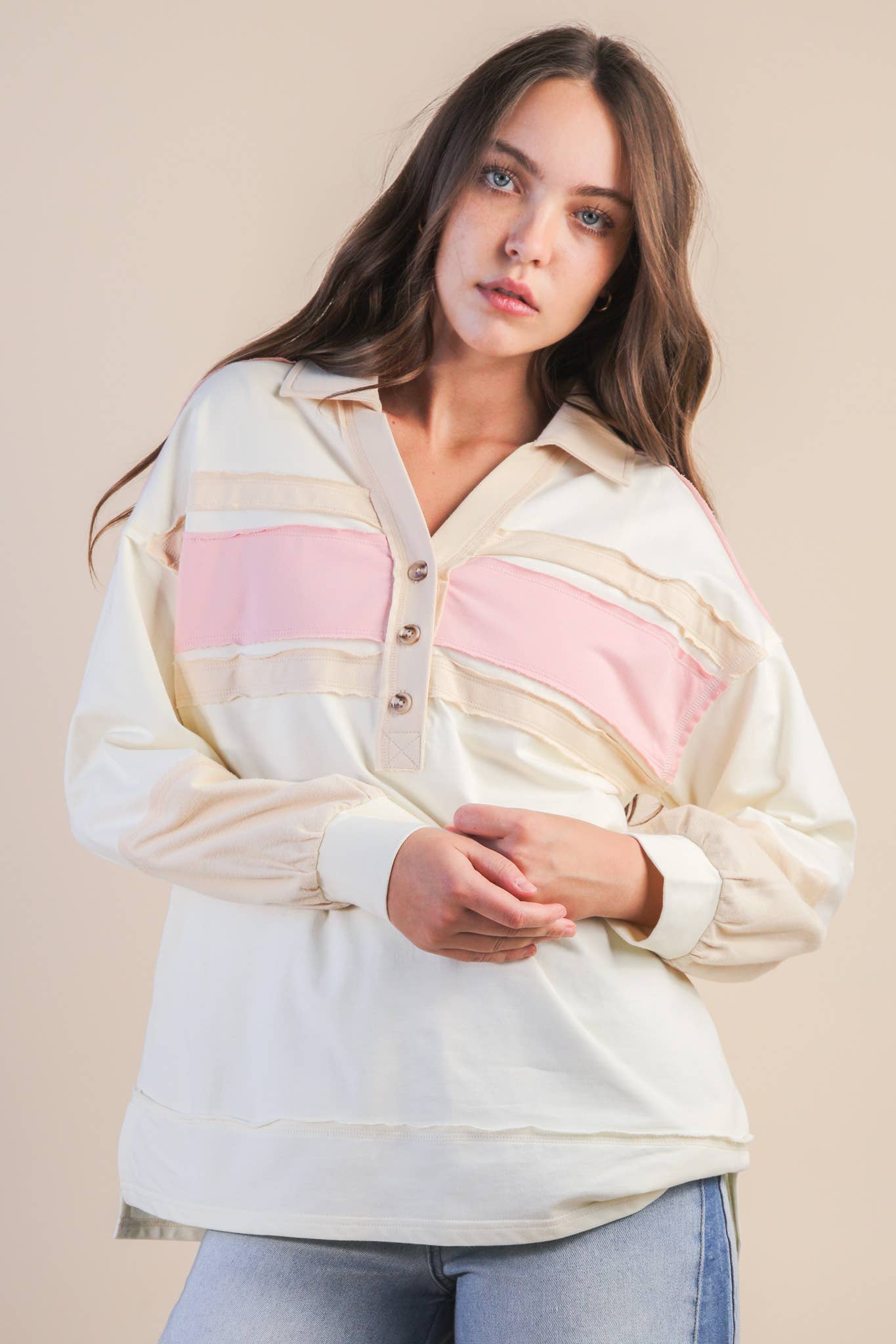 Color Block Oversized Collared Casual
