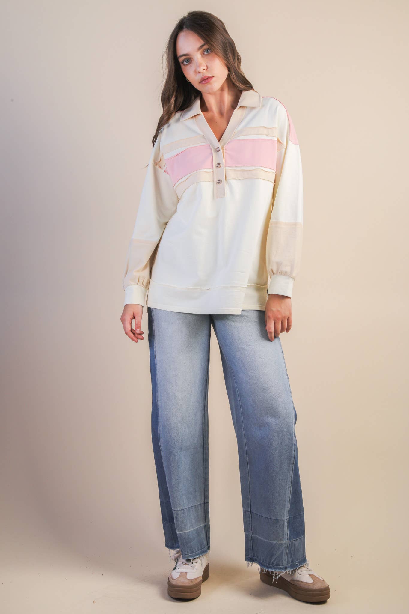 Color Block Oversized Collared Casual