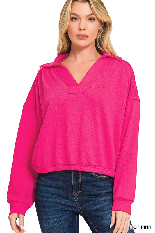 ITEM 21 French Terry Collared Pullover PINK